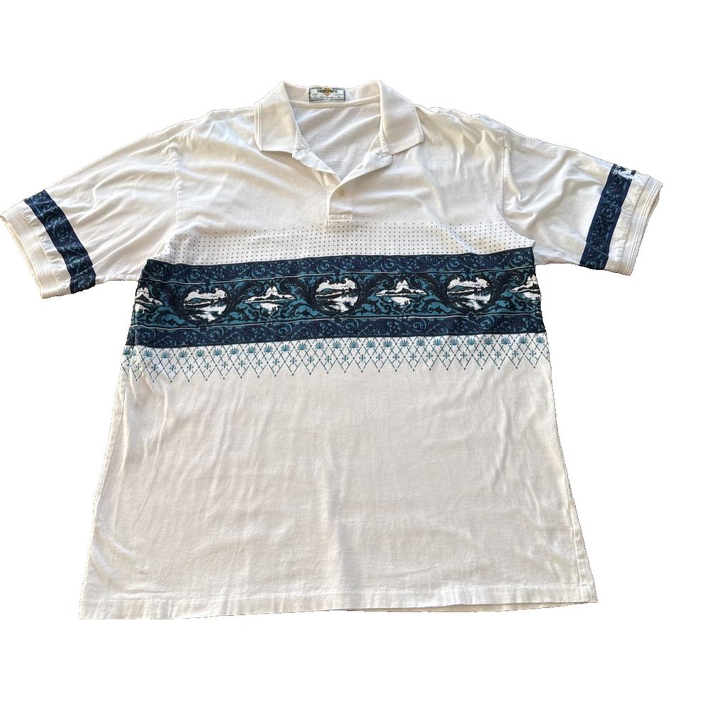 Vintage Descente Polo Shirt Men's XL Abstract Print Scene Golf Club 90s